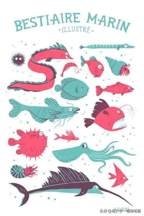 100种画鱼简笔画图片（分享一百种漂亮彩色小鱼的画法素材）