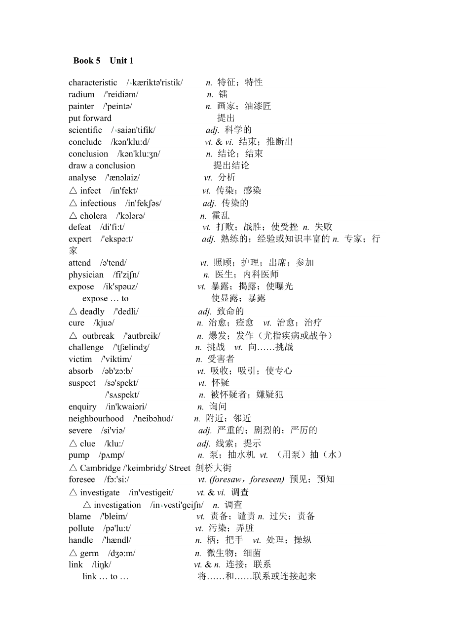 高一中英语必修五单词汇表（词汇用法讲解）