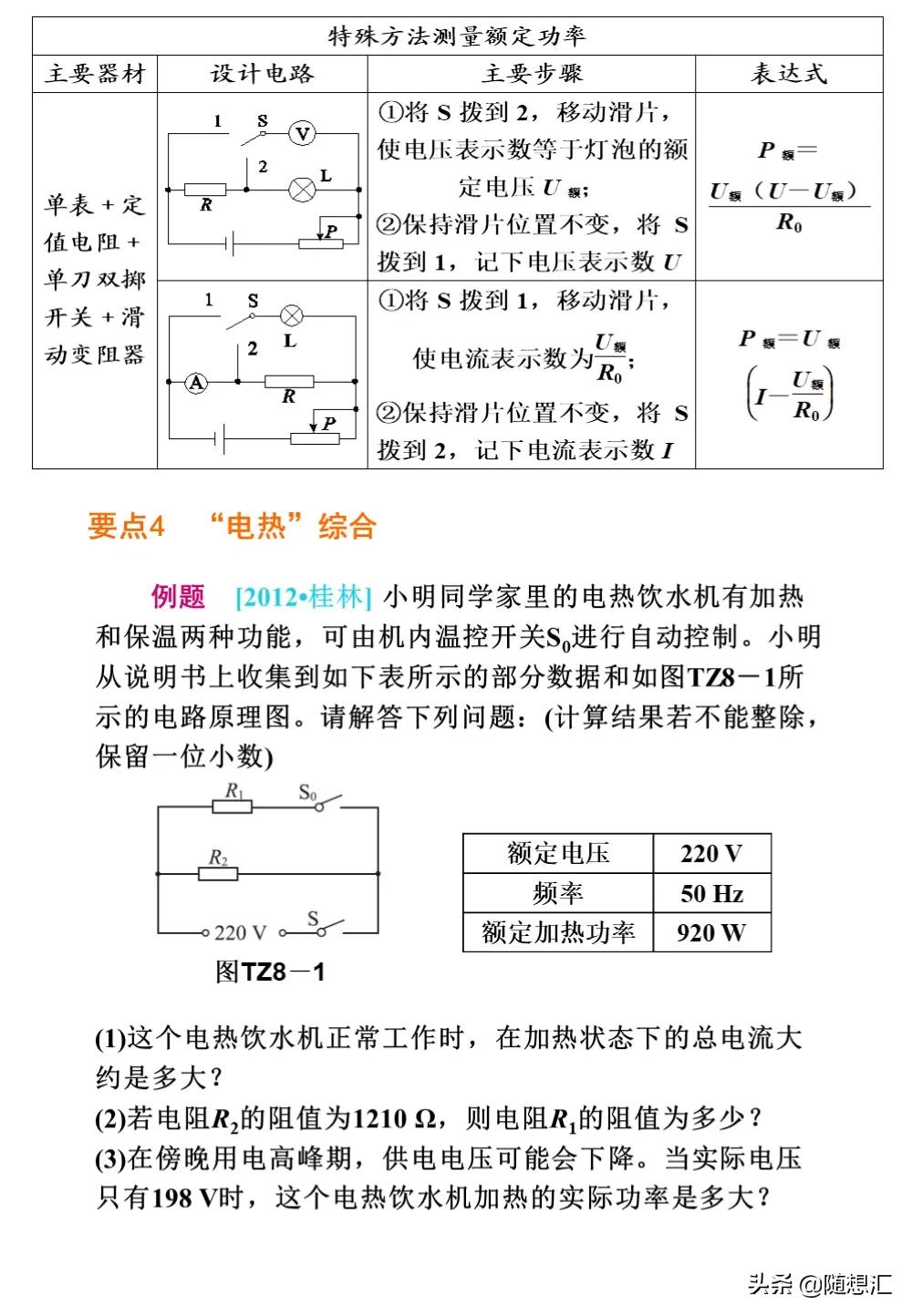 中考物理必考题型整理，力学热学电学等9大专题